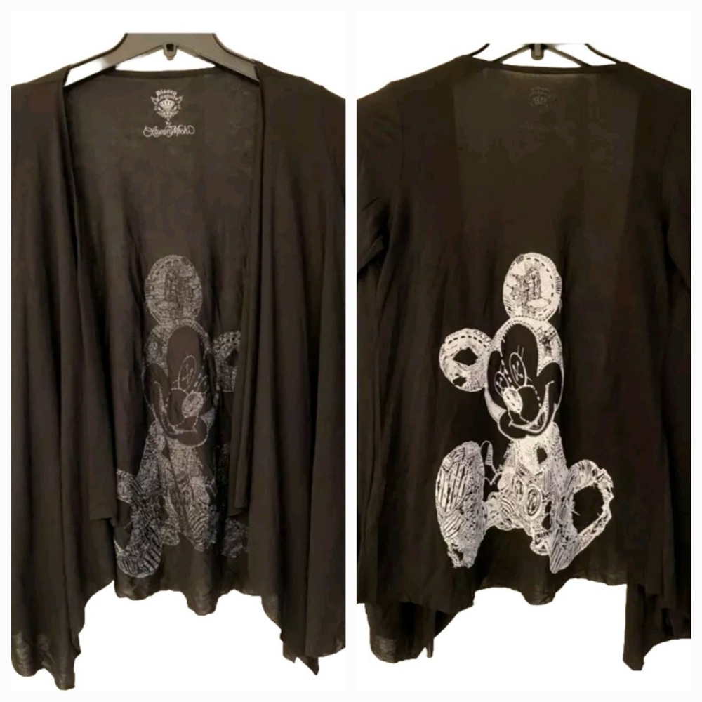 Lauren Moshi Black Long Sleeve Open Cardigan with White Mickey Graphic